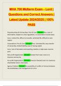 MHA 706 Midterm Exam – Lord | Questions and Correct Answers | Latest Update 2024/2025 | 100% PASS