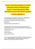 Texas Veterinary Board & Texas  Veterinary Board Regulations  Exam Tested Questions With  Revised Correct Detailed Answers   >Latest Update>>