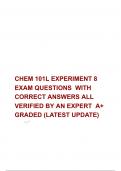 CHEM 101L EXPERIMENT 8 EXAM QUESTIONS  WITH CORRECT ANSWERS ALL VERIFIED BY AN EXPERT  A+ GRADED (LATEST UPDATE)