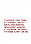 DBIA PRINCIPLES OF DESIGN BUILD AND POST AWARD & CONTRACTS QUESTIONS  WITH CORRECT ANSWERS ALL VERIFIED BY AN EXPERT  A+ GRADED (LATEST UPDATE)