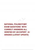 NATIONAL PHLEBOTOMY EXAM QUESTIONS  WITH CORRECT ANSWERS ALL VERIFIED BY AN EXPERT  A+ GRADED (LATEST UPDATE)