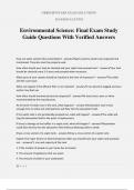 Environmental Science: Final Exam Study Guide Questions With Verified Answers