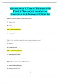 Assessment & Care of Patients with Fluid & Electrolyte Imbalances Questions and Answers Graded A+