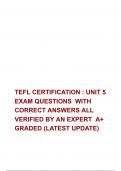 TEFL CERTIFICATION : UNIT 5 EXAM QUESTIONS  WITH CORRECT ANSWERS ALL VERIFIED BY AN EXPERT  A+ GRADED (LATEST UPDATE)