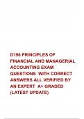 D196 PRINCIPLES OF FINANCIAL AND MANAGERIAL ACCOUNTING EXAM QUESTIONS  WITH CORRECT ANSWERS ALL VERIFIED BY AN EXPERT  A+ GRADED (LATEST UPDATE)