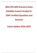 HESI LPN-ADN Entrance Exam (Mobility Exams) Graded A+ 100% Verified Questions and Answers Latest Update 2024/2025