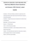 Veterinary Medicine Exam Questions and Answers 100% Solved | Latest Update