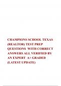 CHAMPIONS SCHOOL TEXAS (REALTOR) TEST PREP QUESTIONS  WITH CORRECT ANSWERS ALL VERIFIED BY AN EXPERT  A+ GRADED (LATEST UPDATE)