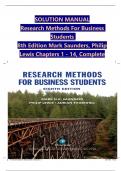 SOLUTION MANUAL Research Methods For Business  Students  8th Edition Mark Saunders, Philip  Lewis Chapters 1 - 14, Complete