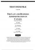 Test Bank For Law And Business Administration In Canada 14th Edition By J.E. Smyth, Soberman (All Chapters) Latest Version A+