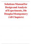 Solution Manual For Design and Analysis of Experiments, 10th Edition by Montgomery, ISBN: 9781119722106, All 15 Chapters Covered, Verified Latest Edition