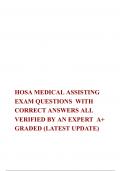 HOSA MEDICAL ASSISTING EXAM QUESTIONS  WITH CORRECT ANSWERS ALL VERIFIED BY AN EXPERT  A+ GRADED (LATEST UPDATE)