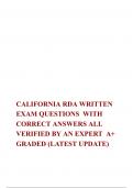 CALIFORNIA RDA WRITTEN EXAM QUESTIONS  WITH CORRECT ANSWERS ALL VERIFIED BY AN EXPERT  A+ GRADED