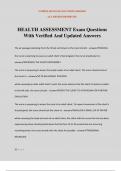 HEALTH ASSESSMENT Exam Questions With Verified And Updated Answers