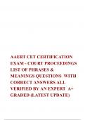 AAERT CET CERTIFICATION EXAM - COURT PROCEEDINGS LIST OF PHRASES & MEANINGS QUESTIONS  WITH CORRECT ANSWERS